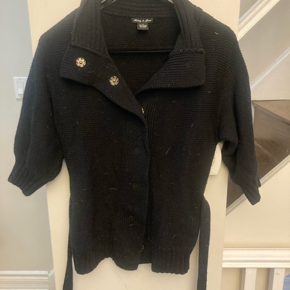 Adorable and very warm black chunky cardigan with snaps and a belt. - Picture 2 of 5